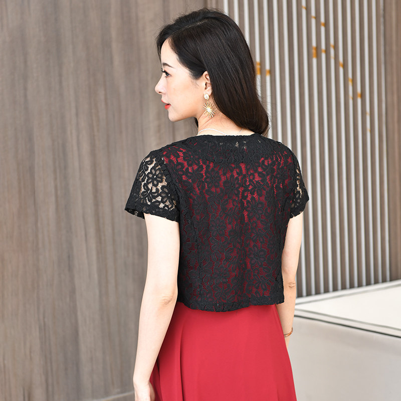 镂空蕾丝短袖小披肩搭配旗袍夏裙子 mfaithful蕾丝衫/雪纺衫