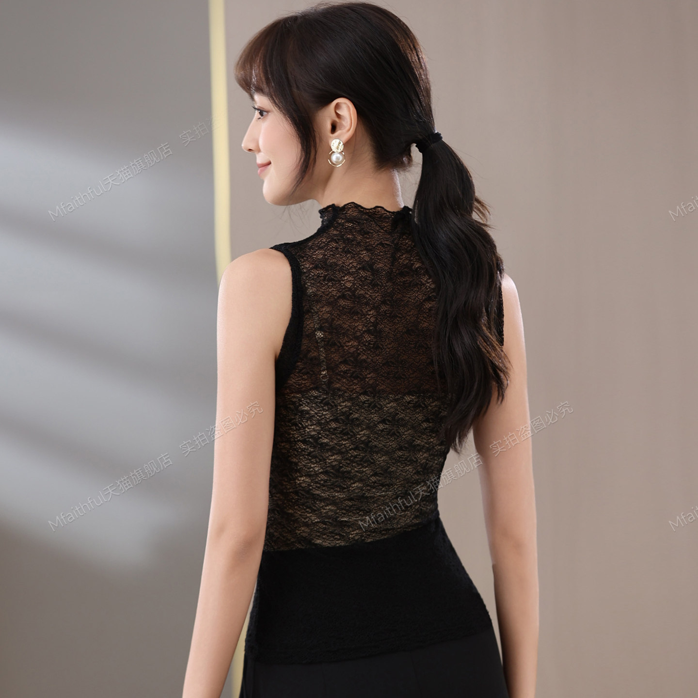 蕾丝假领子女毛衣内搭秋冬半高领无袖长款背心叠穿薄木耳边打底衫,淘宝优惠券,粉丝福利购,淘宝优惠卷