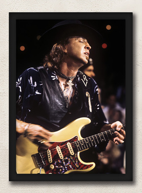 SRV吉他大师海报装饰 Stevie Ray Vaughan带框挂画免打孔摇滚壁画