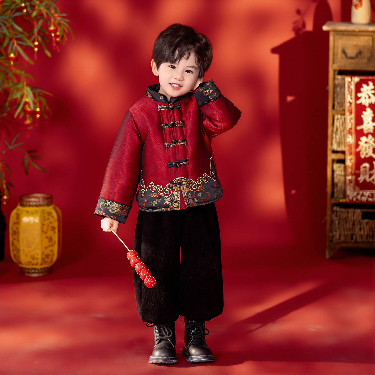 48男童新年服国风新中式织锦缎唐装上衣演出服拜年服厚保暖汉服,淘宝优惠券,粉丝福利购,淘宝优惠卷