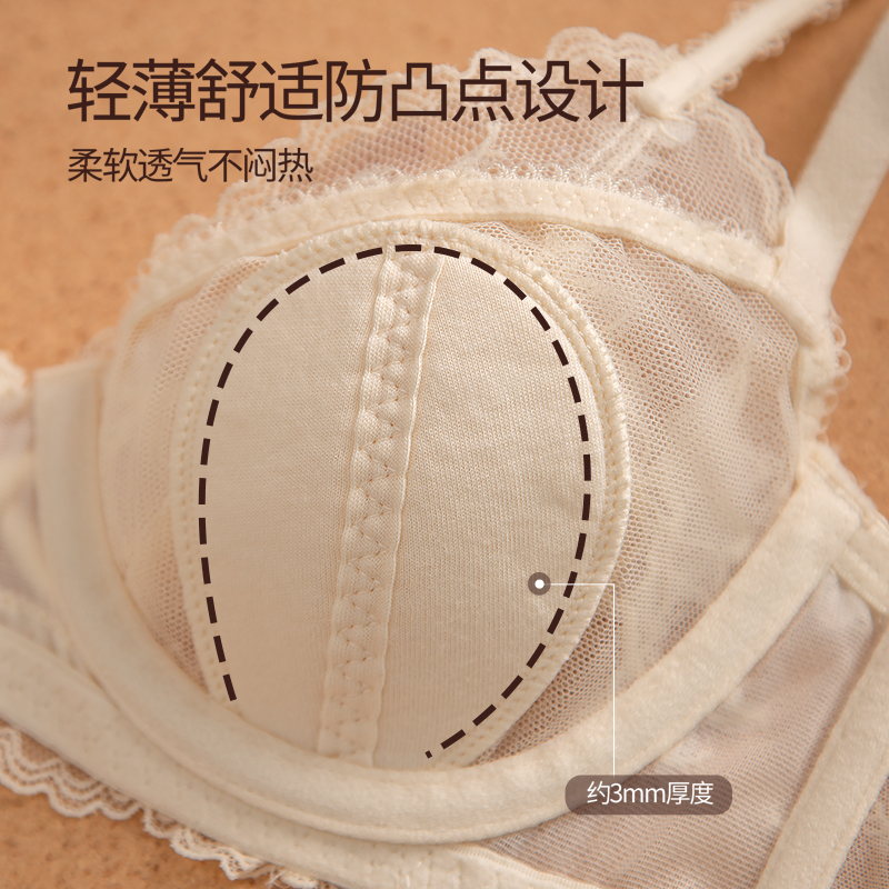 Lilymoda内衣胸大显小胸夏季薄款女法式纯欲文胸性感蕾丝聚拢套装 - 图0