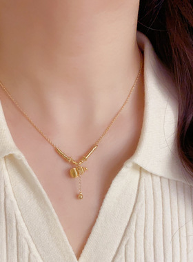 小众时尚简约金属立体葫芦流苏项链个性轻奢百搭设计感锁骨链