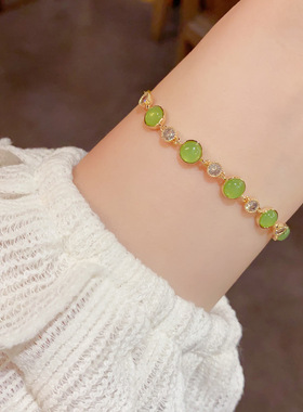 盛夏光年韩版时尚小清新镶钻绿色圆珠手链女气质轻奢简约百搭饰品