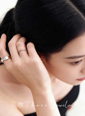 三物THREE S925纯银蝴蝶结戒指女轻奢小众设计高级感拉丝开口指环