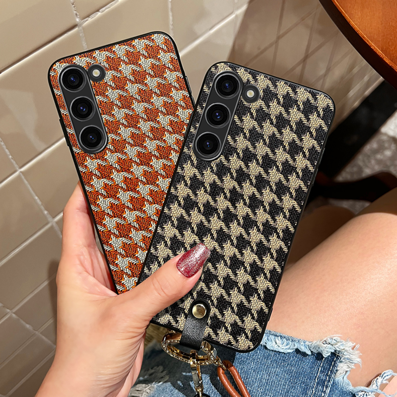 Icool适用三星s25手机壳S24格纹皮壳套s23复古轻奢风s22ultra外壳硅胶Note20Ultra全包边水钻壳女s21送皮挂绳 - 图3