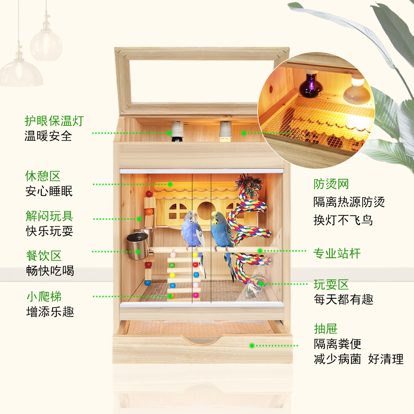 鹦鹉保温箱幼鸟专用雏鸟四季笼子恒温饲养箱牡丹玄凤实木保暖箱笼 - 图2