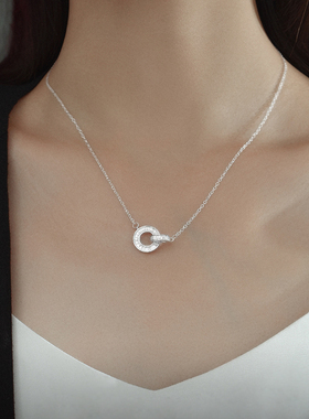 925纯银锁骨链女生双环项链