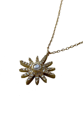 爆款S925银六芒星个性百搭小众设计感太阳花项链