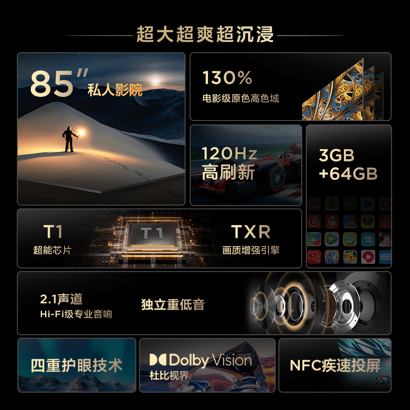 TCL85英寸120Hz高色域2.1声道音响智能网络液晶平板电视 V68E Pro - 图0