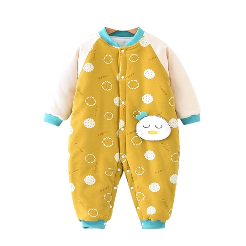 На младенца Покрытый демисезонный утепленный на младенца хлопок одежда детские осень-зима стиль комплект удерживающий тепло 哈衣 服 服