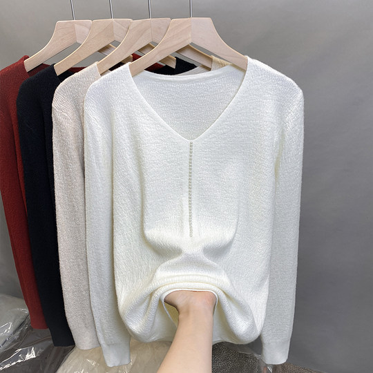 钉珠v领毛衣女肌理打底衫2025秋冬新款外穿针织衫洋气内搭上衣潮