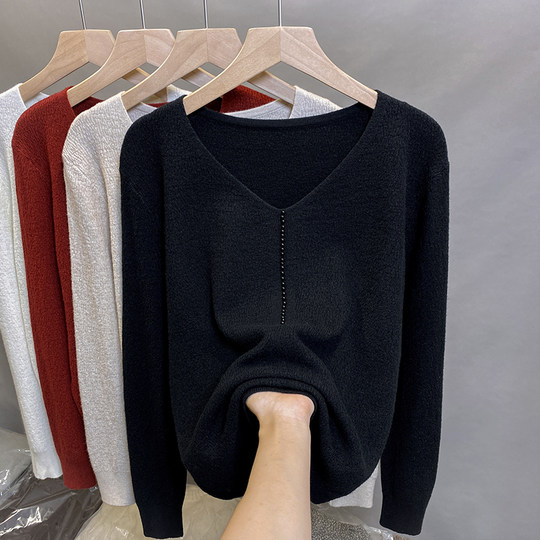 钉珠v领毛衣女肌理打底衫2025秋冬新款外穿针织衫洋气内搭上衣潮