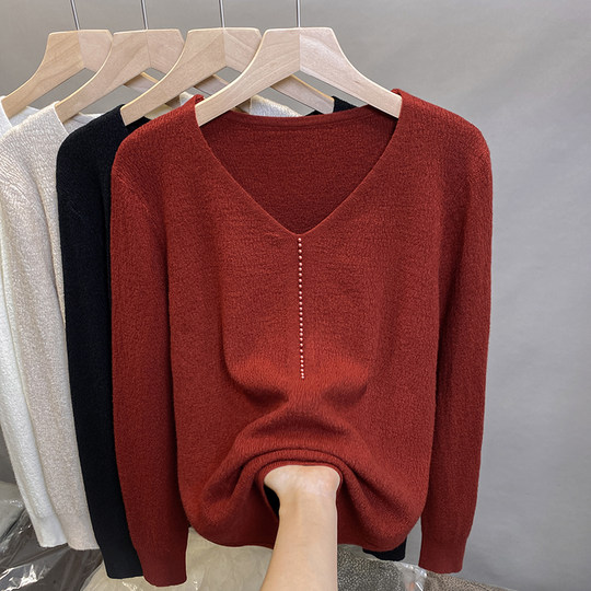 钉珠v领毛衣女肌理打底衫2025秋冬新款外穿针织衫洋气内搭上衣潮