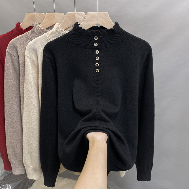 Lace Half Turtleneck Sweater Women's Trendy Knitted Sweater Bottoming Shirt