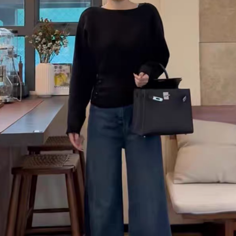 韩系掐腰一字肩毛衣针织衫女秋冬2025新款内搭设计感独特别致上衣,淘宝优惠券,粉丝福利购,淘宝优惠卷