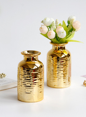 金色欧式浮雕纹路陶瓷花瓶