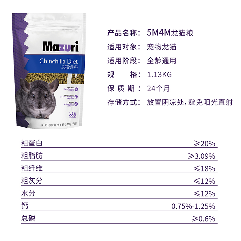 2.5磅马祖瑞龙猫粮食 龙猫主粮食物 美国原装进口1.13kg 25年11月 - 图1