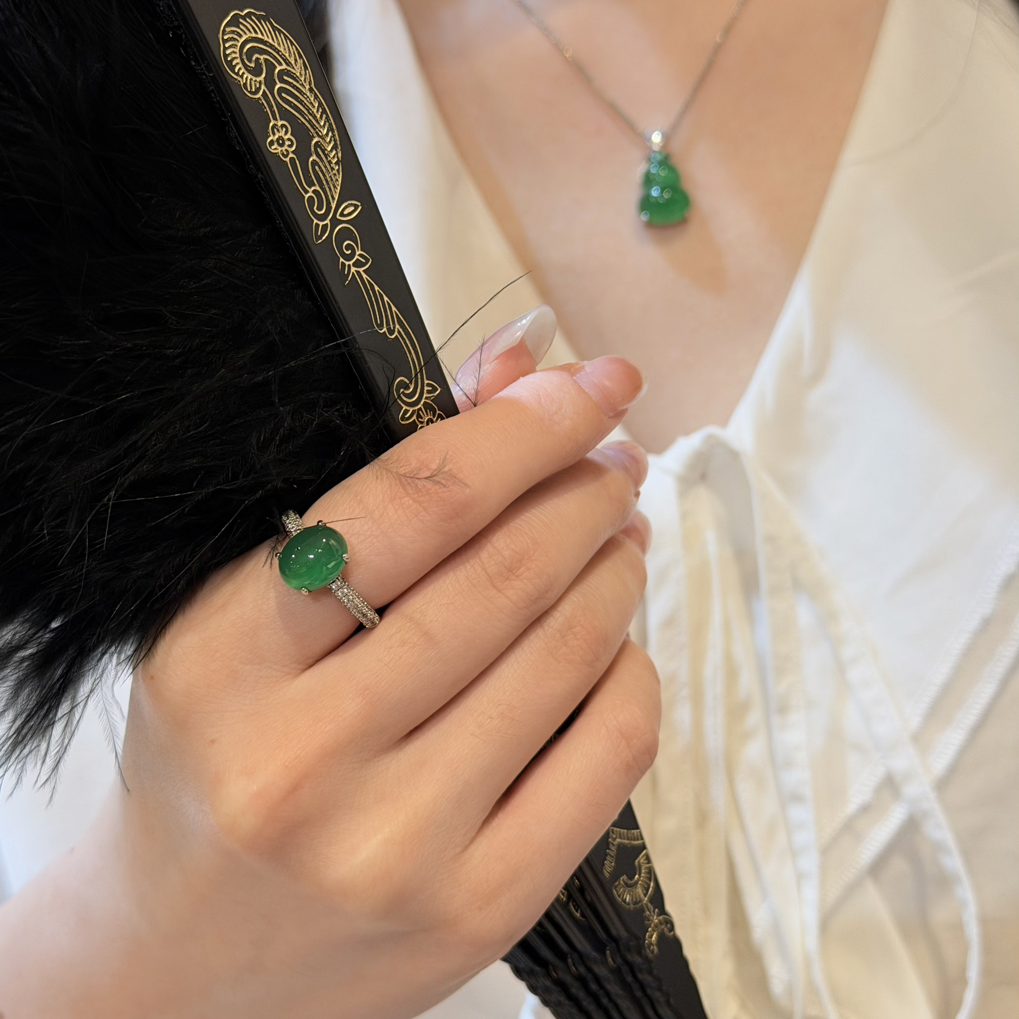 蕾迪「绿洲」天然绿玉髓蛋面·新中式优雅系列｜s925银镀真金戒指,淘宝优惠券,粉丝福利购,淘宝优惠卷