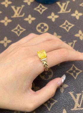 蕾迪高定麦穗黄方糖5克拉意大利工艺香槟色时尚百搭戒指