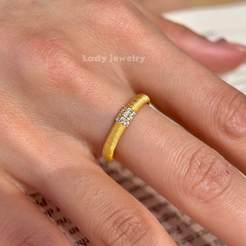 蕾迪「三钻拉丝排戒」｜s925银镀真金意大利金色拉丝戒指小众轻奢 - 图0