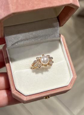 蕾迪高定质量超棒贝珠掌上明珠3克拉小碎钻意大利工艺戒指