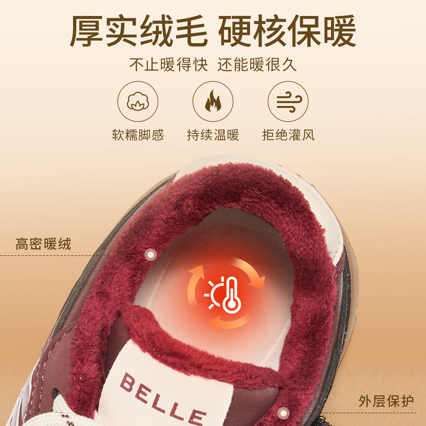 【新年限定】百丽童鞋儿童德训鞋红色冬季加绒运动鞋棉鞋女童板鞋,淘宝优惠券,粉丝福利购,淘宝优惠卷