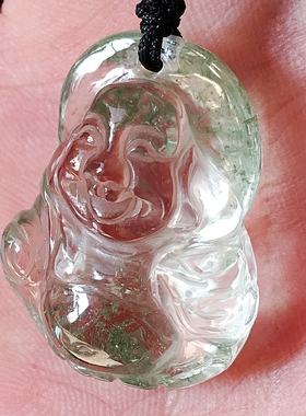 天然绿幽灵水晶大肚笑佛弥勒佛吊坠女项链佛公佛像毛衣链平安吉祥