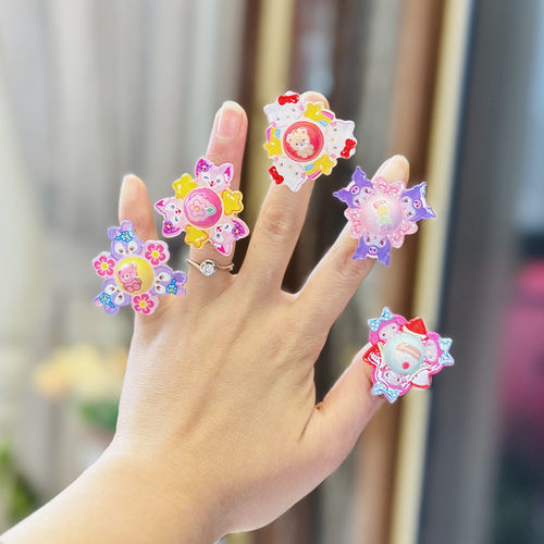 儿童可旋转戒指小女孩兔子指环公主可爱首饰卡通塑料饰品生日礼物 - 图2