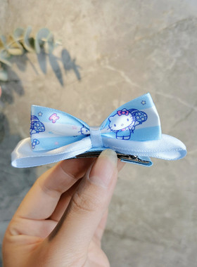 凯蒂猫对夹布艺日系蓝色印花发饰