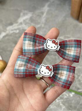 格子蝴蝶结头饰凯蒂猫对夹学院风