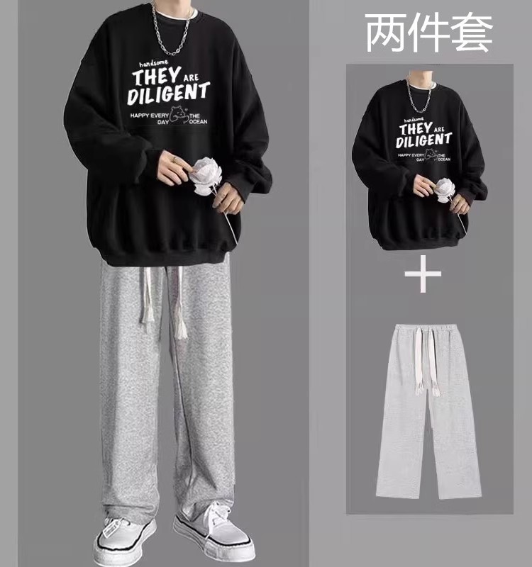秋冬款休闲卫衣套装男生帅气加绒加厚一套搭配潮流宽松男装两件套,淘宝优惠券,粉丝福利购,淘宝优惠卷