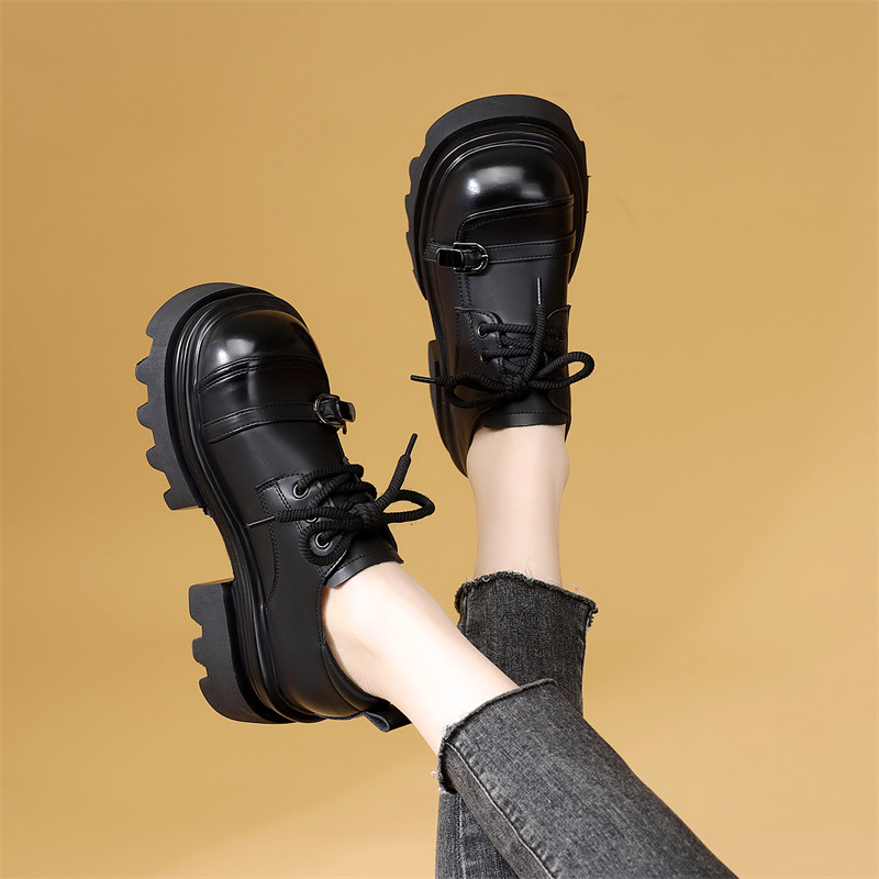 欧洲站爆款厚底乐福鞋女设计感圆头交叉绑带增高小皮鞋复古风女鞋,淘宝优惠券,粉丝福利购,淘宝优惠卷