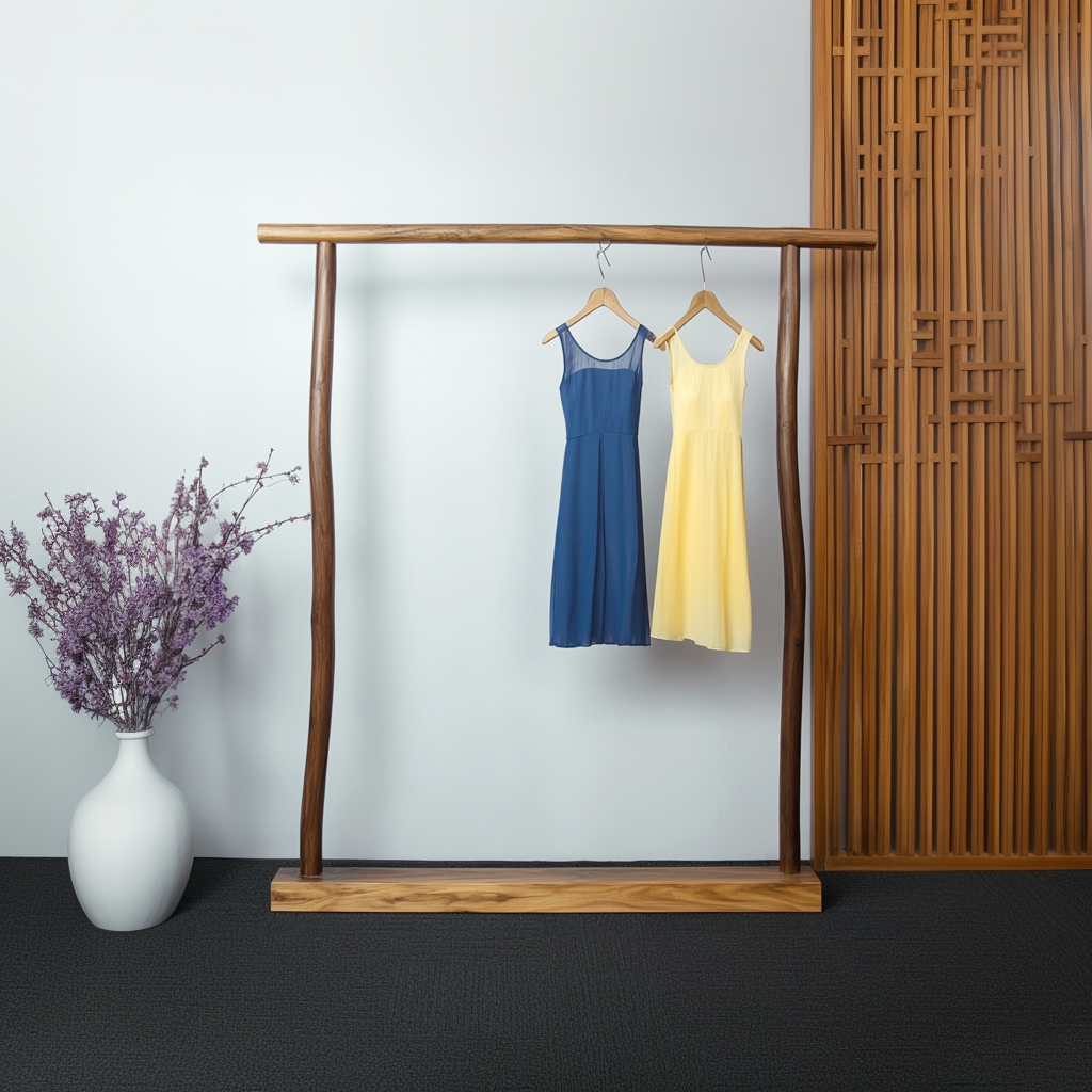 新中式实木衣帽架落地卧室禅意中式复古风挂衣架服装店民宿展示架 - 图0