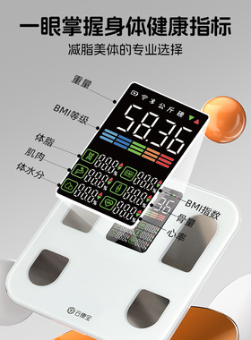 云康宝智能大彩屏体脂秤CS20E白色充电款体重秤多功能自动测量