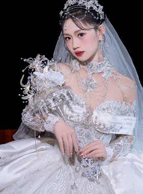 权杖手捧花婚礼新娘水晶公主婚纱高级礼盒新婚重工成品
