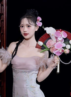 新娘手捧花婚礼拍照晨袍道具新中式团扇高端折扇结婚迎亲扇子古风