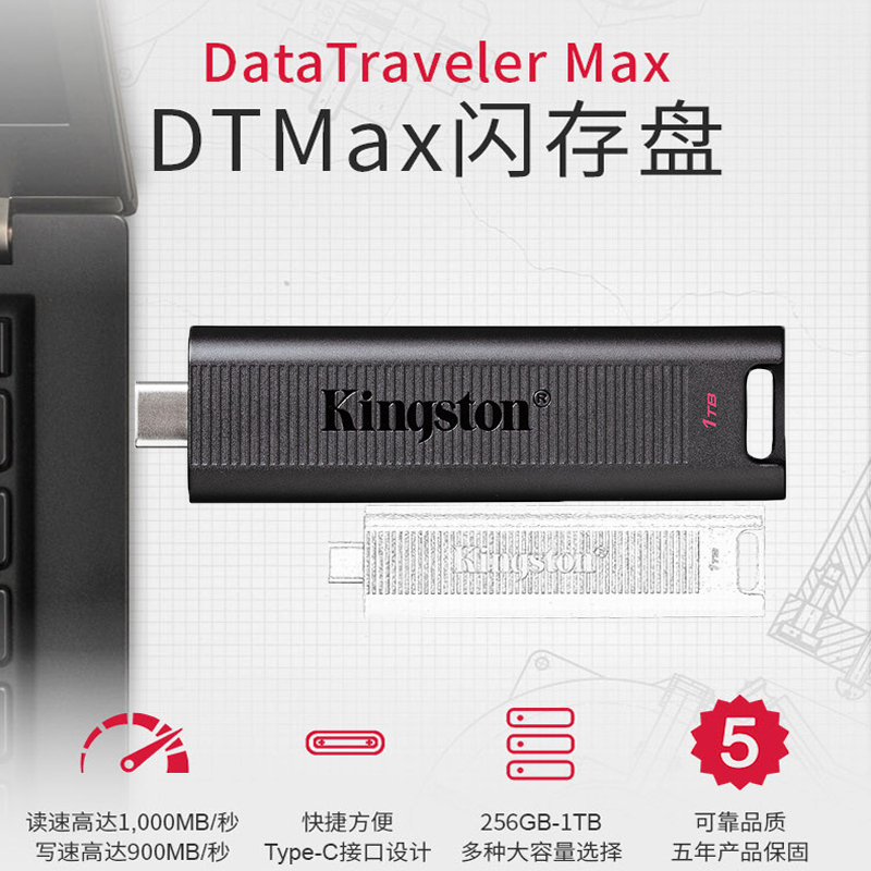 官方正品金士顿优盘256g/512G高速1000MB/s大容量1TB办公商务U盘 - 图0