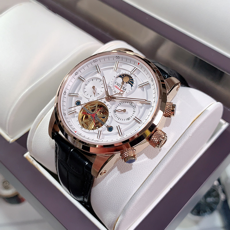 卡罗莱男士全自动镂空飞轮机械表 卡罗莱乔振国产腕表