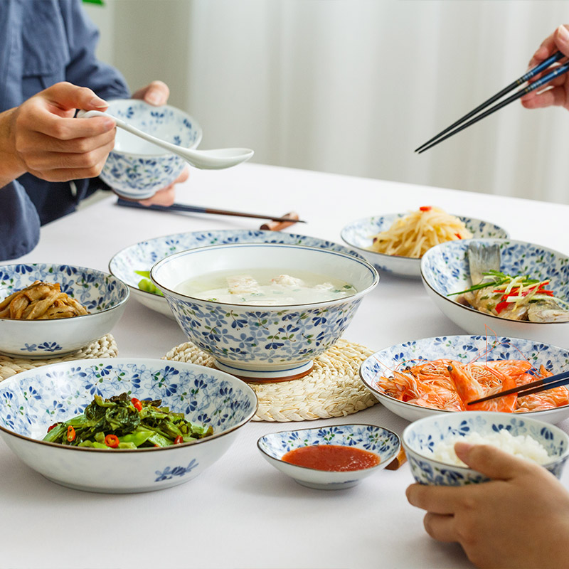 陶趣居小蓝芽碗盘子日式餐具日本光峰瓷器家用陶瓷碗饭碗面碗汤碗-图0