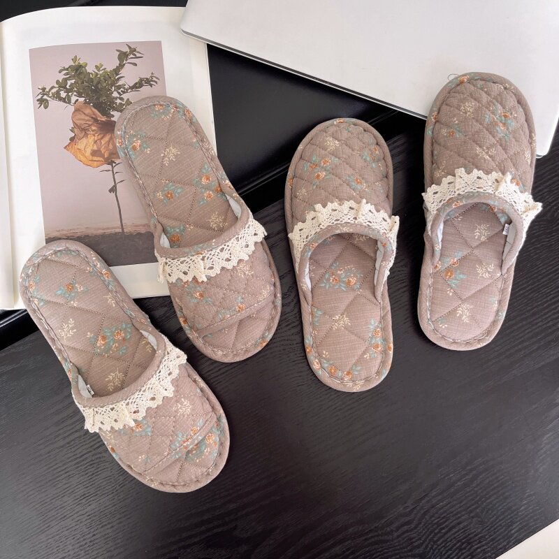 Autumn and winter women's cloth bottom home silent floor slippers