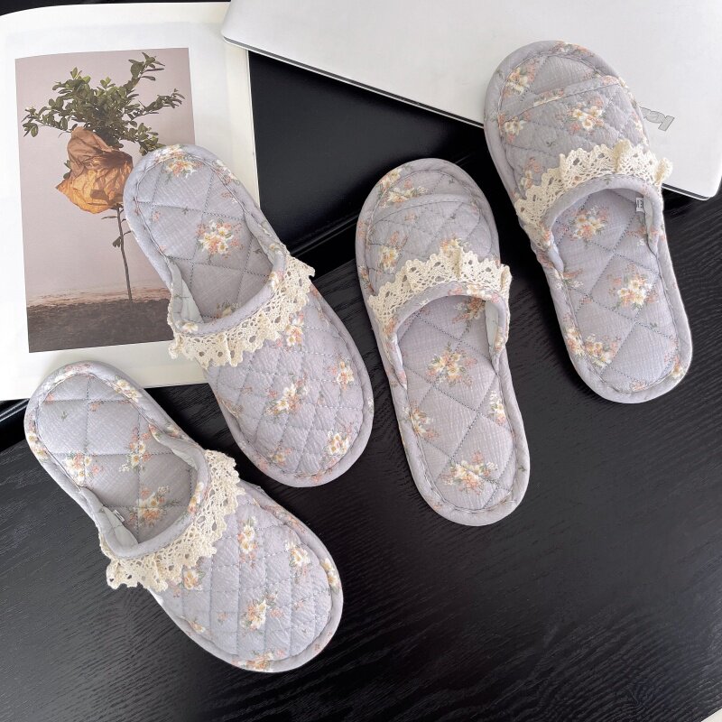 Autumn and winter women's cloth bottom home silent floor slippers