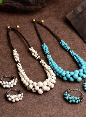 民族风耳环项链套装两件套个性夸张短款百搭演出跳舞网红锁骨链女