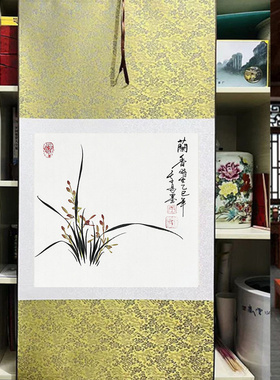 兰花纯手绘真迹木框装裱有机玻璃
