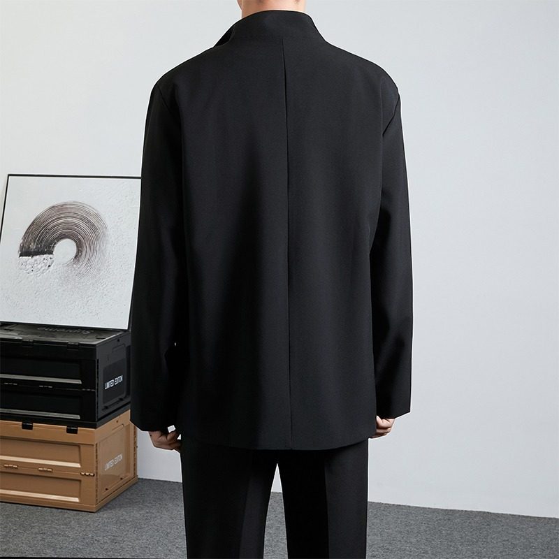 新中式立领金属扣西装男套装痞帅高级感休闲西黑色中山装西服外套,淘宝优惠券,粉丝福利购,淘宝优惠卷