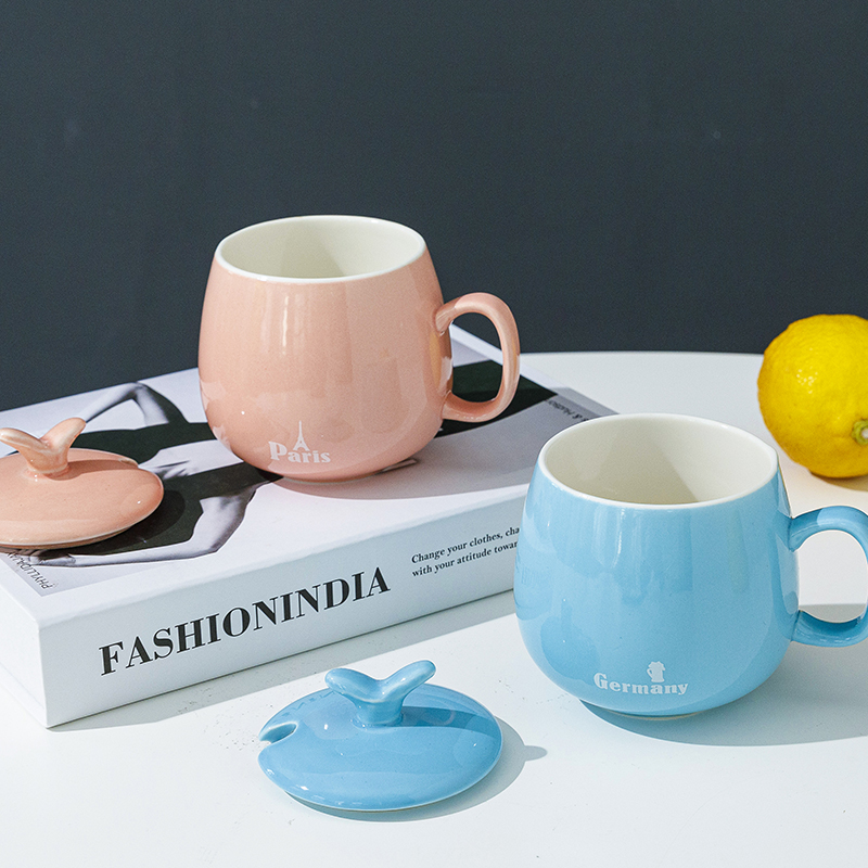 新款陶瓷杯子带盖勺个性潮流创意喝水杯家用男女茶杯咖啡杯马克杯 - 图2