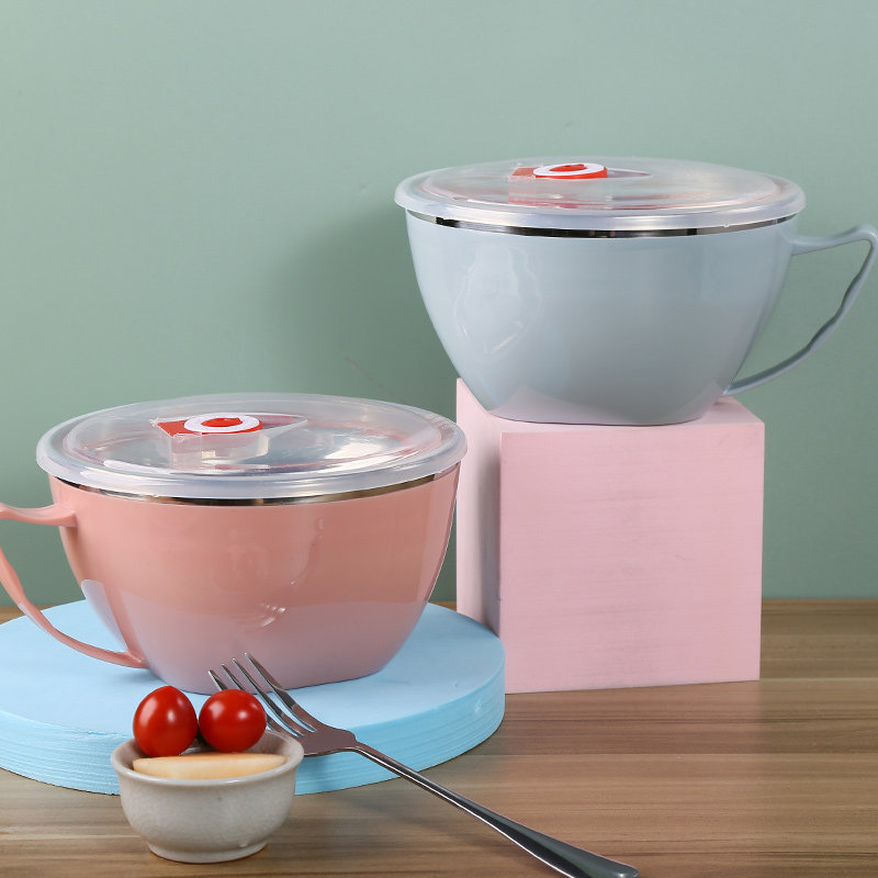 不锈钢泡面碗卡通兔子带盖韩式碗筷套装宿舍家用学生便当盒大汤碗