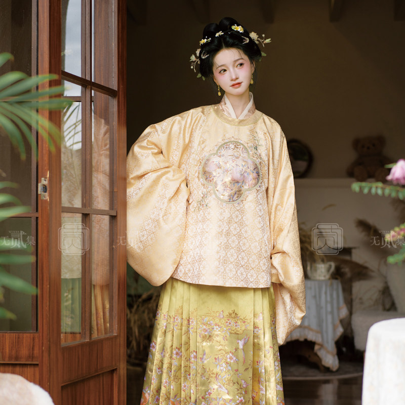 无贰集【榴光月落】明制圆领袍保暖仿宋锦披肩马面裙千金风圆领袄,淘宝优惠券,粉丝福利购,淘宝优惠卷