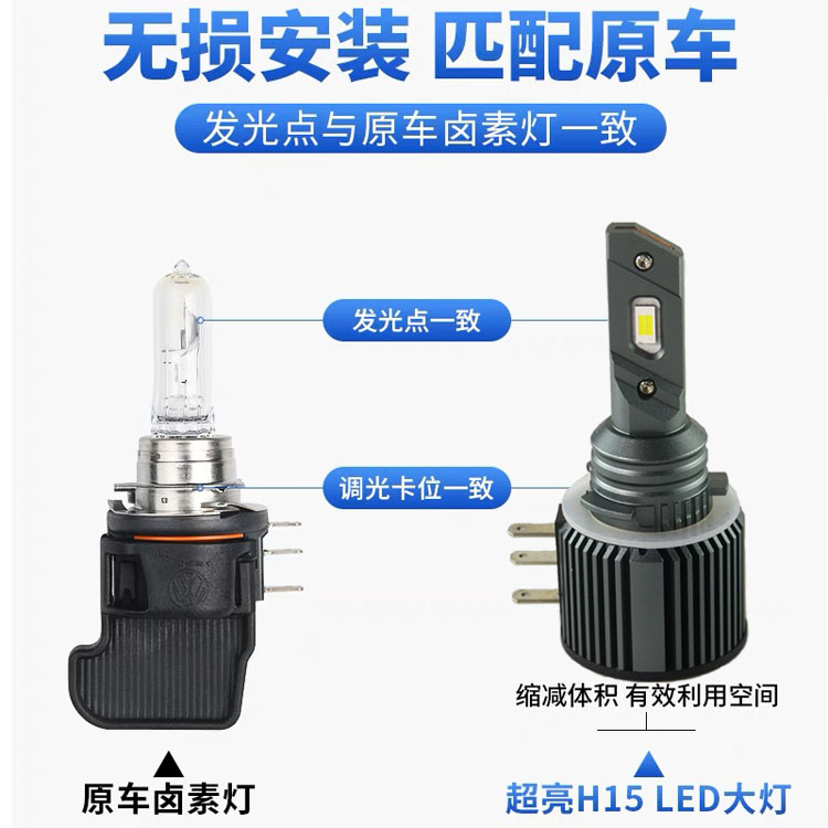 汽车LED大灯H15适用于奔驰GLK300威霆进口A260A45AMG高亮远光灯泡 - 图0