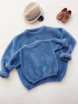 Benefits 2022 Autumn Winter 1-6 year old Baby beauty Fan mist Blue loose Imitation Mink Suede Super Soft Medium Thick Round Collar Sweater