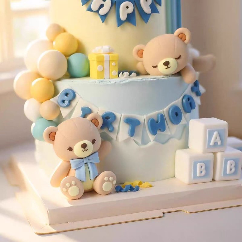 卡通小熊系列 粉色蓝色绿色蝴蝶结熊宝宝生日蛋糕装饰玩偶摆件,淘宝优惠券,粉丝福利购,淘宝优惠卷